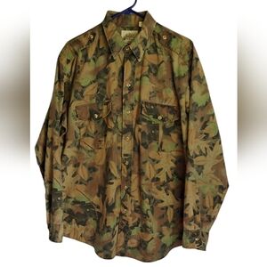 Vintage Kelly Kamo Tru-Leaf 80's Men's Shirt Sz L  Hunting Camouflage E-3